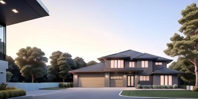 A modern house with a driveway in front of it photo
