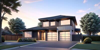 A modern house with a driveway in front of it photo