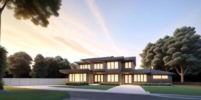 A modern house with a driveway in front of it photo