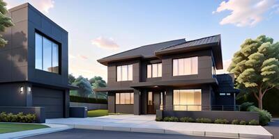 A modern house with a driveway in front of it photo