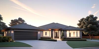 A modern house with a driveway in front of it photo