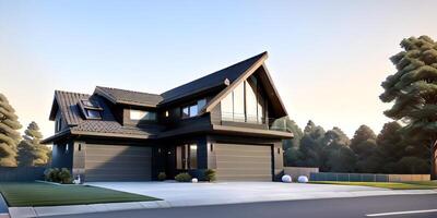 A modern house with a driveway in front of it photo