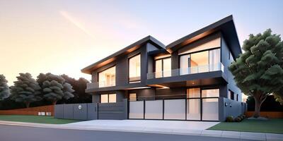 A modern house with a driveway in front of it photo