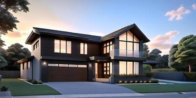 A modern house with a driveway in front of it photo