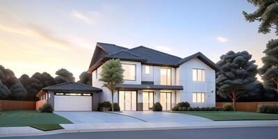 A modern house with a driveway in front of it photo