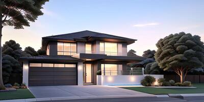 A modern house with a driveway in front of it photo