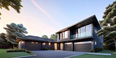 A modern house with a driveway in front of it photo