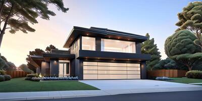 A modern house with a driveway in front of it photo