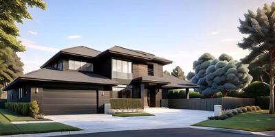 A modern house with a driveway in front of it photo