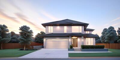 A modern house with a driveway in front of it photo