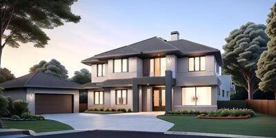 A modern house with a driveway in front of it photo