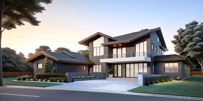 A modern house with a driveway in front of it photo