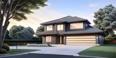 A modern house with a driveway in front of it photo