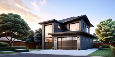 A modern house with a driveway in front of it photo