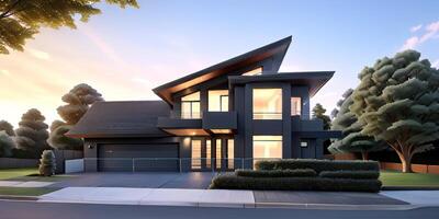 A modern house with a driveway in front of it photo