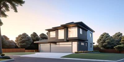 A modern house with a driveway in front of it photo