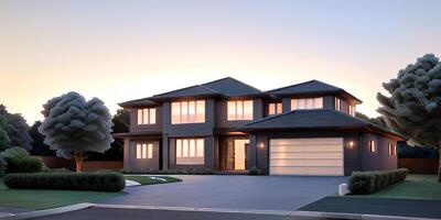 A modern house with a driveway in front of it photo