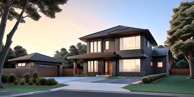 A modern house with a driveway in front of it photo
