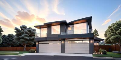 A modern house with a driveway in front of it photo
