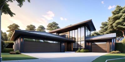 A modern house with a driveway in front of it photo