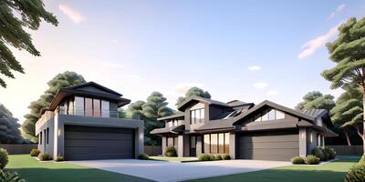 A modern house with a driveway in front of it photo