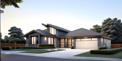 A modern house with a driveway in front of it photo