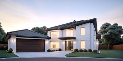 A modern house with a driveway in front of it photo