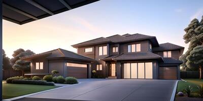 A modern house with a driveway in front of it photo