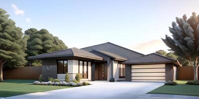 A modern house with a driveway in front of it photo