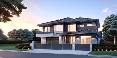 A modern house with a driveway in front of it photo
