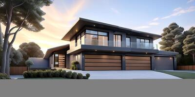 A modern house with a driveway in front of it photo