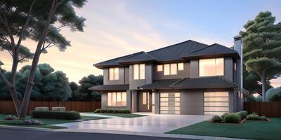 A modern house with a driveway in front of it photo