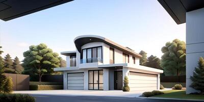 A modern house with a driveway in front of it ai generated photo