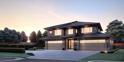 A modern house with a driveway in front of it photo