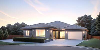 A modern house with a driveway in front of it photo