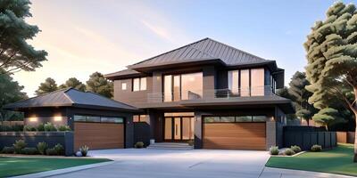 A modern house with a driveway in front of it photo