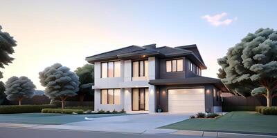 A modern house with a driveway in front of it photo