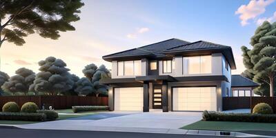 A modern house with a driveway in front of it photo