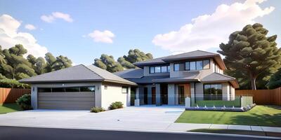 A modern house with a driveway in front of it photo