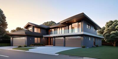 A modern house with a driveway in front of it photo