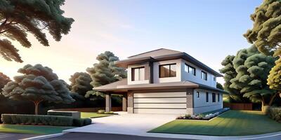 A modern house with a driveway in front of it photo