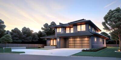 A modern house with a driveway in front of it photo