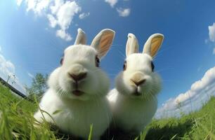 Funny rabbits portrait photo