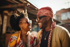 A black couple laughing and talking together photo