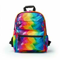Vivid school backpack isolated on white photo