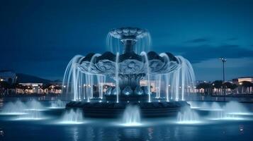 Captivating illuminated fountain landmark with motion and water feature at night. AI Generated photo