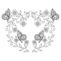 Butterfly frame and flowers hand drawn for adult coloring book vector