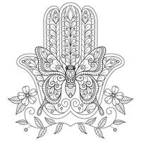 hamsa mano y mariposa mano dibujado para adulto colorante libro vector