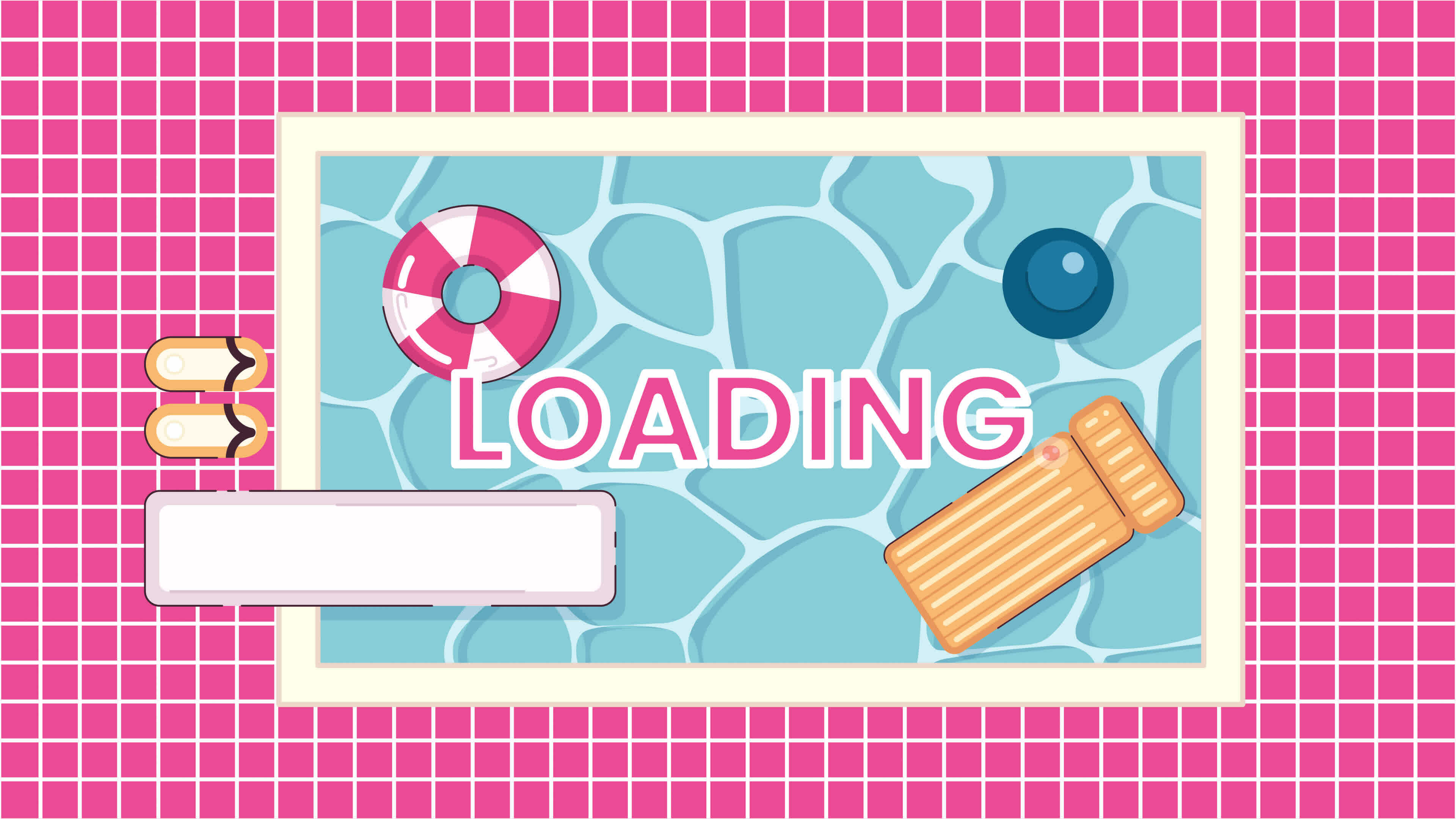 Inflatable swimming pool above 2D loading animation. Summertime