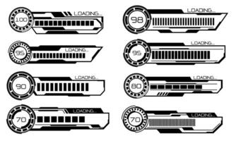 conjunto de hud moderno cargando Progreso barras usuario interfaz elementos diseño tecnología ciber negro en blanco futurista vector